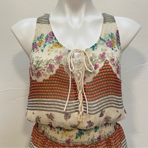 FREE PEOPLE FALLING FOR GEORGETTE BOHEMIAN CHIFFON FLORAL MINI DRESS - Picture 4 of 16